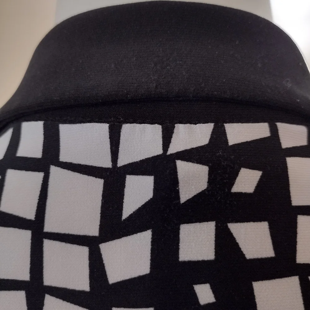 Chaps XL Black Ivory Abstract Classic Collared Short Sleeve Belted Shirt Waist - Picture 7 of 11